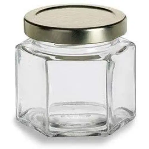 12er Set Hexagon Glasbehälter 4 oz mit Golddeckeln – by Packaging For You