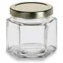 12er Set Hexagon Glasbehälter 4 oz mit Golddeckeln – by Packaging For You