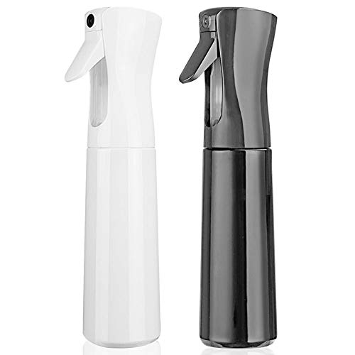 Hair Spray Bottle Empty Plastic Trigger Spray Bottle Refillable Fine Mist Sprayer Bottle 2 Pack 10oz /300ml for Hair Styling, Cleaning, Garden Continuous Water Mister (Black+White)