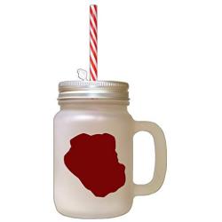 Maroon Olde English Bulldogge Silhouette Frosted Glass Mason Jar With Straw