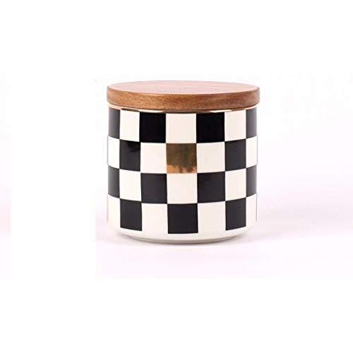 Geometric Food Storage Jar, Ceramic Kitchen Canisters with Airtight Seal Bamboo Lid, Food Storage Canister for Tea, Coffee Bean, Spice, Sugar, Flour (100x100mm)