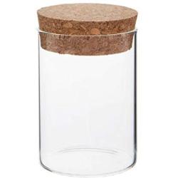 Wisechoice 6 Ounce Transparent Cylender Jar | Glass Canister with Brown Cork Lid for Storing | Small Safety Kitchen Food Keeper