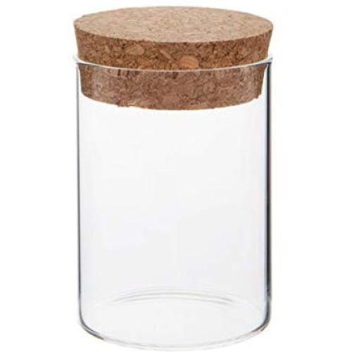 Wisechoice 6 Ounce Transparent Cylender Jar | Glass Canister with Brown Cork Lid for Storing | Small Safety Kitchen Food Keeper