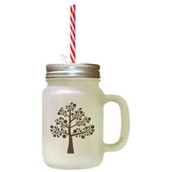 Brown Love Tree Frosted Glass Mason Jar With Straw