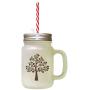 Brown Love Tree Frosted Glass Mason Jar With Straw