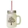 Brown Love Tree Frosted Glass Mason Jar With Straw Brown Love Tree Frosted Glass Mason Jar With Straw
