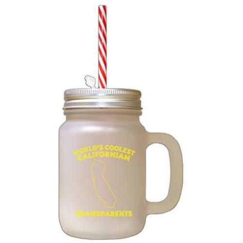 Yellow WorldS Coolest Californian Grandparents CA Frosted Glass Mason Jar With Straw