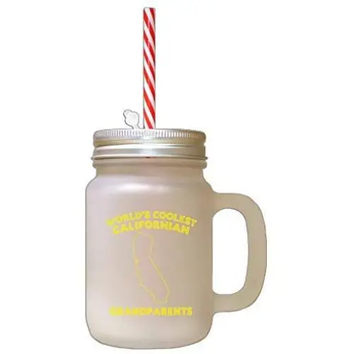 Yellow WorldS Coolest Californian Grandparents CA Frosted Glass Mason Jar With Straw Yellow WorldS Coolest Californian Grandparents CA Frosted Glass Mason Jar With Straw
