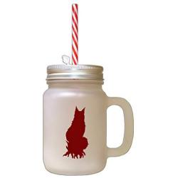 Maroon Maine Coon Cat Silhouette #1 Frosted Glass Mason Jar With Straw