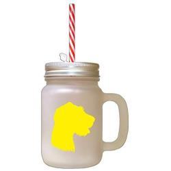 Yellow German Rough Haired Pointer Silhouette Frosted Glass Mason Jar With Straw