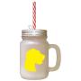 Yellow German Rough Haired Pointer Silhouette Frosted Glass Mason Jar With Straw