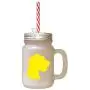 Yellow German Rough Haired Pointer Silhouette Frosted Glass Mason Jar With Straw Yellow German Rough Haired Pointer Silhouette Frosted Glass Mason Jar With Straw
