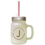 Brown Alphabet J, Jam Jar Jump Job Juice Frosted Glass Mason Jar With Straw