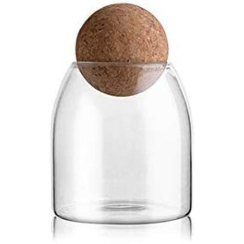 Whthteey Clear Glass Jar with Airtight Seal Wood Lid Ball Candy Jar for Candy Seasoning (S)