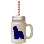 Marinefarbener Bearded Collie Silhouette Frostglasen Mason Jar mit Stroh