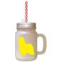 Yellow Bearded Collie Silhouette Frosted Glass Mason Jar With Straw