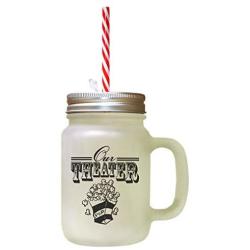 Black Our Theater Frosted Glass Mason Jar With Straw