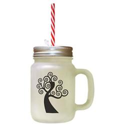 Black Tree #1 Frosted Glass Mason Jar With Straw