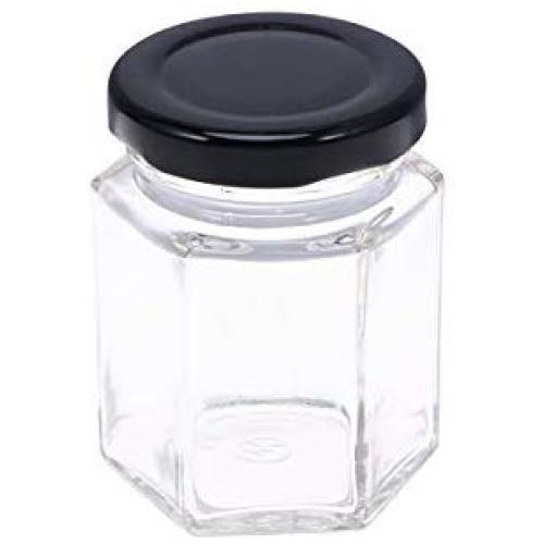 UPKOCH 45ML Hexagon Transparent Glass Bottle 60g Honey Storage Bottle Empty Jar Nut Sugar Canister Tank for Home Kitchen (Picture 1)