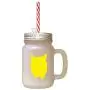 Yellow Domestic Longhair Cat Head Silhouette #2 Frosted Glass Mason Jar With Straw