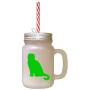 Green Scotish Fold Cat Silhouette Frosted Glass Mason Jar With Straw