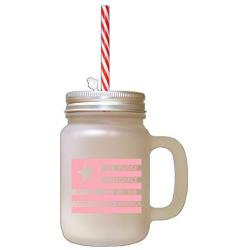 Soft Pink We Pledge Allegiance To The Flag Frosted Glass Mason Jar With Straw