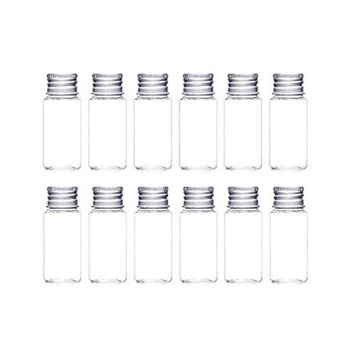 12Pcs Empty Refillable Clear Plastic Bottle -Portable Cosmetic Makeup Water Lotion Emulstion Face Cream Sample Storage Container Jar Pot With Screw-on Aluminum Lid size 20ml