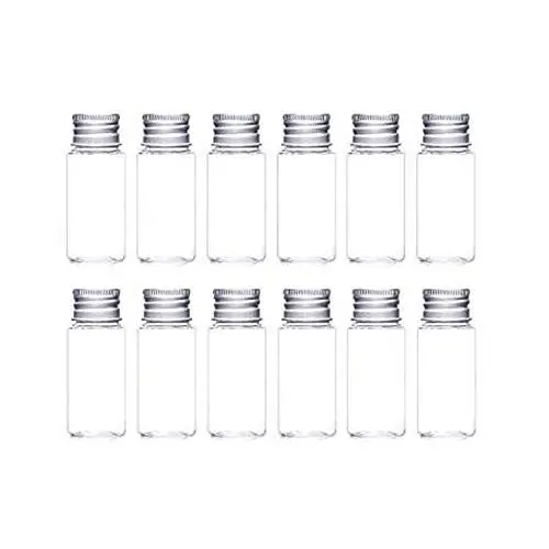 12er Set Leere Wiederbefüllbare Klare Plastikflasche - Tragbarer Kosmetik-Make-up-Wasser-Lotion-Emulsion-Gesichtskreismuschfabebehälter mit Schraubdeckel aus Aluminium 20ml