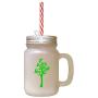 Green Tree #3 Frosted Glass Mason Jar With Straw