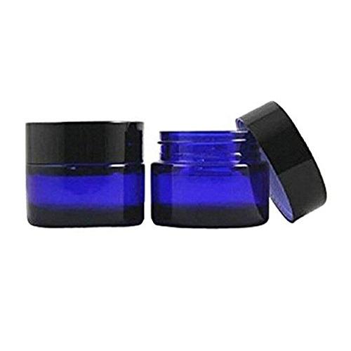 2Pcs 1 Ounce Cobalt Blue Glass Cosmetic Round Jars with Liners and Black Lids Empty Refillable Cosmetic Sample Packing Bottles Containers Jars Pot For Creams Lotion Lip Balm Ointments