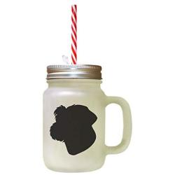 Black Sporting Lucas Terrier Silhouette Frosted Glass Mason Jar With Straw