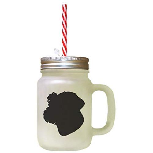 Black Sporting Lucas Terrier Silhouette Frosted Glass Mason Jar With Straw