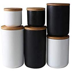 TNKML Ceramic Seasoning Jar With Sealed Wooden Lid Ceramic Food Storage Tank, Food Storage Tank Spice Container For Coffee Sugar Tea Spices Etc Black 800Ml