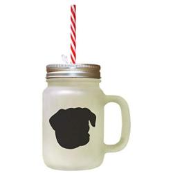 Black Danish Swedish Farmdog Silhouette Frosted Glass Mason Jar With Straw