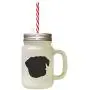 Black Danish Swedish Farmdog Silhouette Frosted Glass Mason Jar With Straw