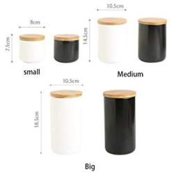 HOUSIYU Food Storage Tanks, Ceramic Classic Biscuit Jars and Wooden Airtight Lids for Coffee, Nuts, Tea, Etc, Black,7.5x8cm