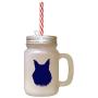 Navy Maine Coon Cat Head Silhouette Frosted Glass Mason Jar With Straw