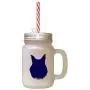 Silhouette d'un chat Maine Coon de la marine, dans une jarre en verre opaline avec une paille. Silhouette d'un chat Maine Coon de la marine, dans une jarre en verre opaline avec une paille.