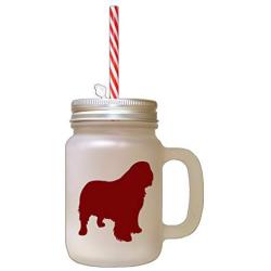 Maroon Clumber Spaniel Silhouette Frosted Glass Mason Jar With Straw