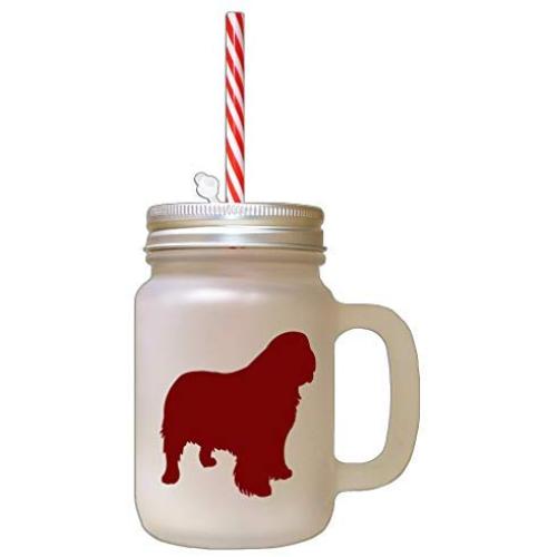 Maroon Clumber Spaniel Silhouette Frosted Glass Mason Jar With Straw