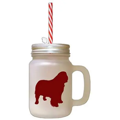 Maastricht-Silhouette von einem Clumber Spaniel, Frostglas-Glasflasche mit Stroh.