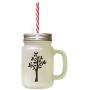 Black Tree #3 Frosted Glass Mason Jar With Straw