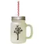 Black Tree #3 Frosted Glass Mason Jar With Straw