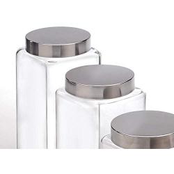 HOUSIYU Candy Jar Storage Glass Square Sealed Cans with Stainless Steel Screw Cap Food Storage Container, Suitable for Home Kitchen Bathroom Accessories, 800ML+1100ML+1500ML+2100ML
