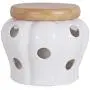 BESTONZON White Stoneware Garlic Keeper with Bamboo Lid Round Ceramics Garlic Jars Storage Container