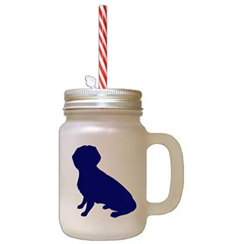 Navy Alpine Dachsbracke Silhouette Frosted Glass Mason Jar With Straw Navy Alpine Dachsbracke Silhouette Frosted Glass Mason Jar With Straw