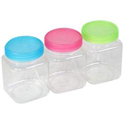 Plastic Jars Unique Yet Complimentary Lid Colors 3pk