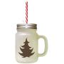 Brown Christmas Tree #4 Frosted Glass Mason Jar With Straw
