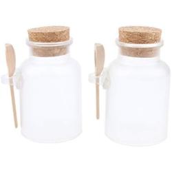 LoveinDIY 2x Empty Plastics Bottles With Corks Jars And Wood Spoon Bath Salt Bottles - 200g/7oz