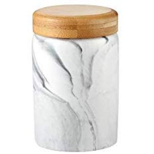 Danmu 1Pc of Lead Free Ceramic Marble Pattern Candy Dish with Bamboo Airtight Lids Candy Cookie Jar Storage Jar Jewelry Box Buffet Jar Biscuit Coffee Oatmeal Tea Sugar Container (400ML, Gray)